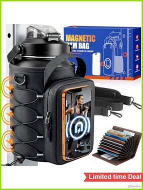 Magnetic Gym Bottle Bag Dual-Sided Phone Mount Fits 21-40oz Bottles Waterproof